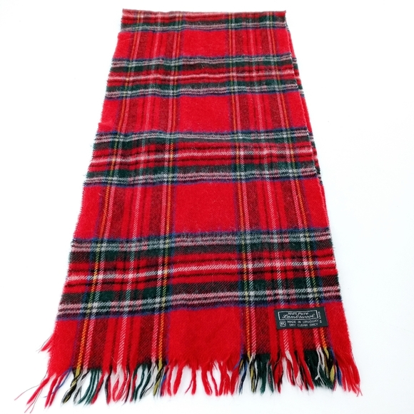 Vintage Red Tartan Plaid Lambs Wool Scarf - Picture 7 of 10